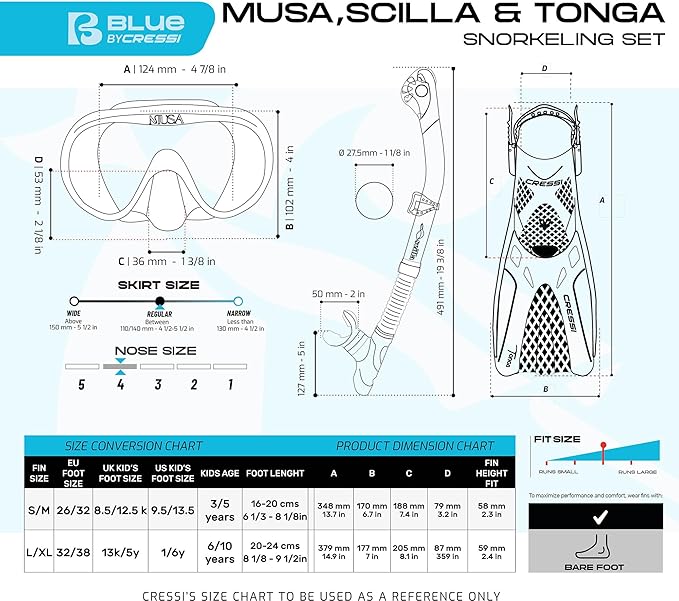 Cressi Musa Explore Mask Snorkel Fin Set Aqua