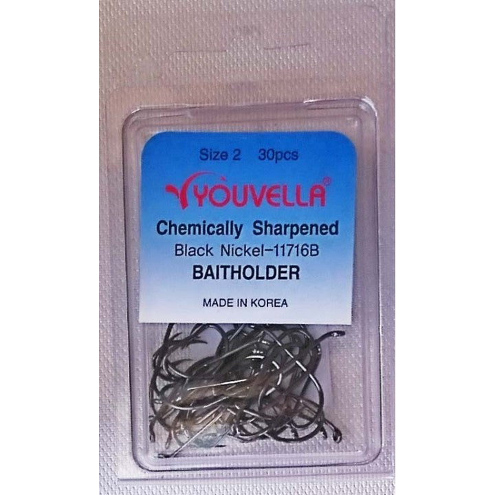 Youvella Baitholder hook 30 piece pack - black nickel 11716B