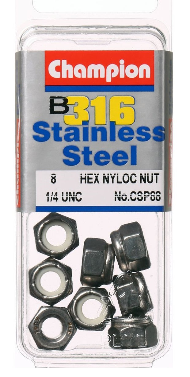 Champion Stainless Steel 316 UNC Hex Nyloc Nuts