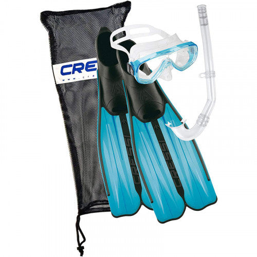Cressi Rondinella Aquamarine Complete Mask-Snorkel-Fin Set with Bag