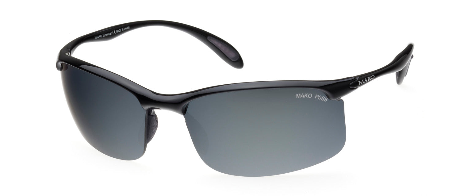 Mako Diver Shiny Black Frame Poly Grey Mirror Silver Lens Polarised Sunglasses
