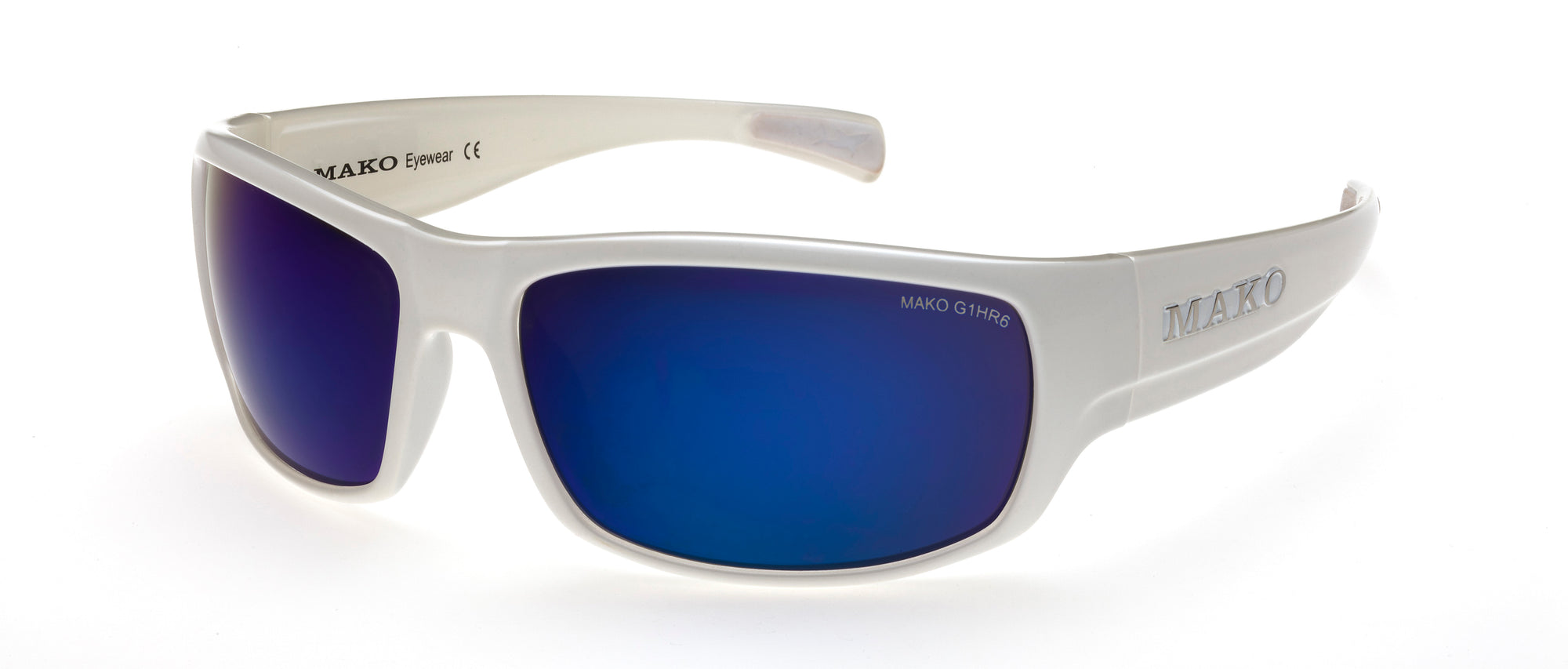 Mako Escape Shiny White Frame Glass HD Brown Mirror Blue Lens Polarised Sunglasses