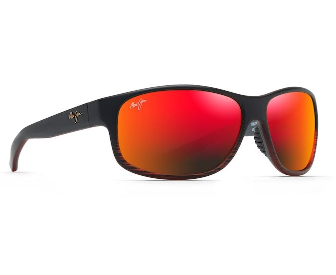 Maui Jim Kaiwi Channel Burgundy Stripe Frame Hawaii Lava Glass Lens Polarised Performance Sunglasses
