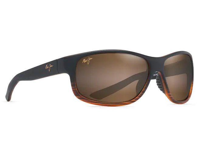 Maui Jim Kaiwi Channel Dark Brown Stripe Frame HCL Bronze Glass Lens Polarised Performance Sunglasses