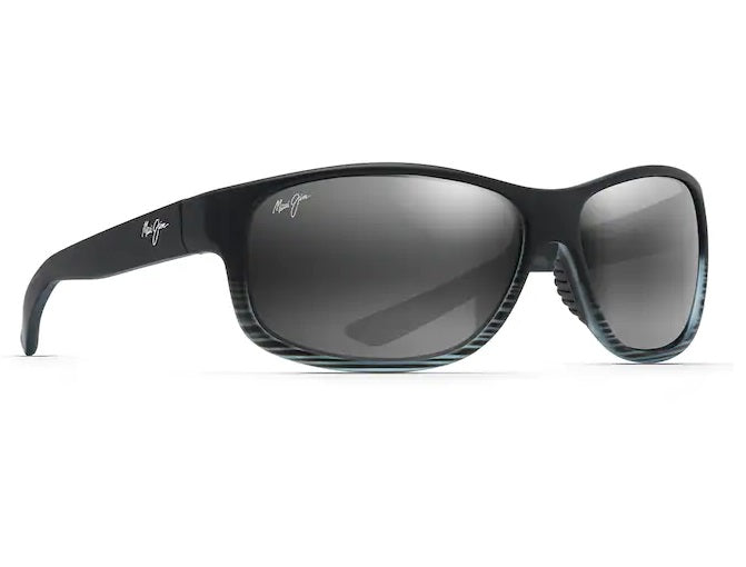 Maui Jim Kaiwi Channel Grey Black Stripe Frame Grey Glass Lens Polarised Performance Sunglasses