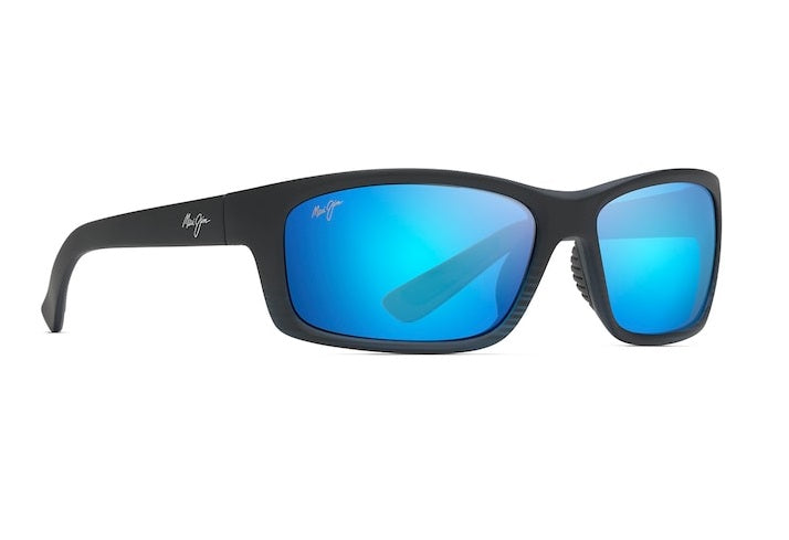 Maui Jim Kanaio Coast Matte Translucent Blue Black with Stripe Frame Blue Hawaii Glass Lens Polarised Performance Sunglasses