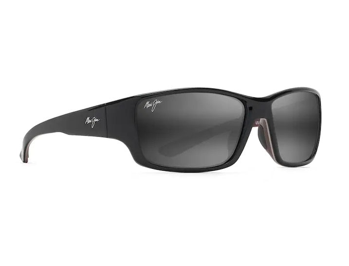 Maui Jim Local Kine Shiny Black-Grey-Maroon Frame Neutral Grey Glass Lens Polarised Performance Sunglasses