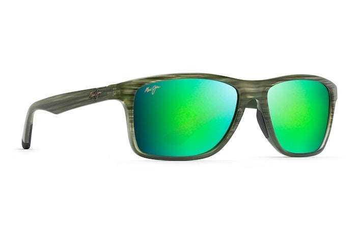 Maui Jim Onshore Olive Stripe Fade Frame Maui Green Glass Lens Polarised Performance Sunglasses