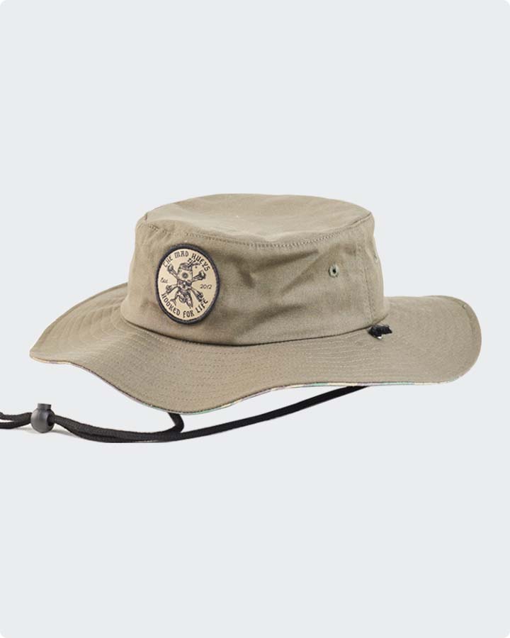 The Mad Hueys Hooked For Life Wide Brim Hat Dusty Green