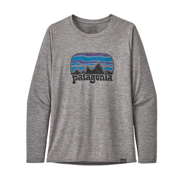 Patagonia Womens Long Sleeve Cap Cool Daily Graphic Fitz Roy Far Out Shirt - Feather Grey