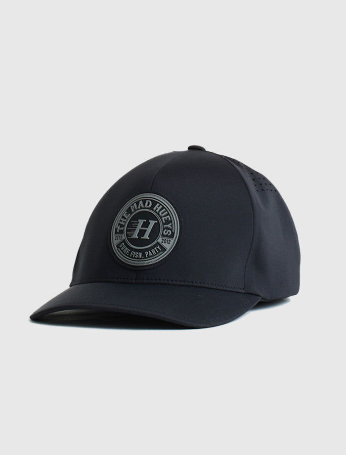 The Mad Hueys Surf Fish Party Flexfit Delta Cap Hat Black