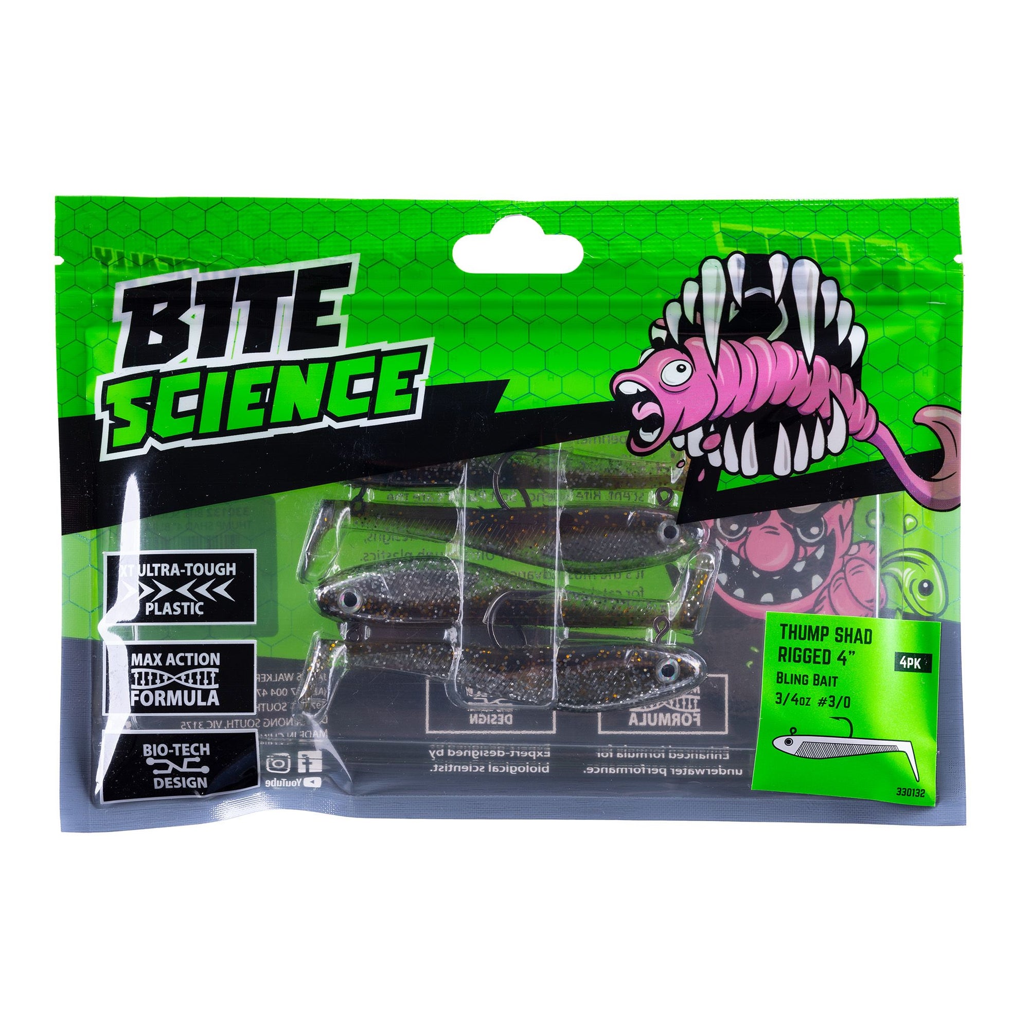 Bite Science Thump Shad Rigged Paddle Tail Soft Plastic Lure 4 Inch