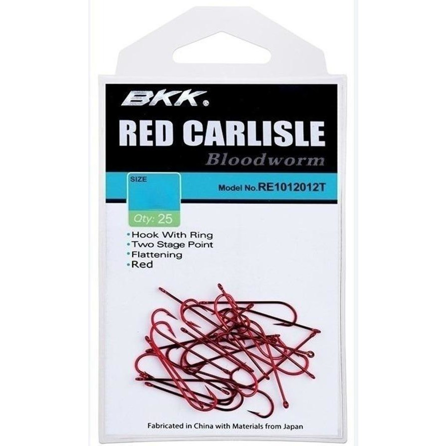 BKK Red Carlise Long Shank Bloodworm Hook Bulk Value Pack