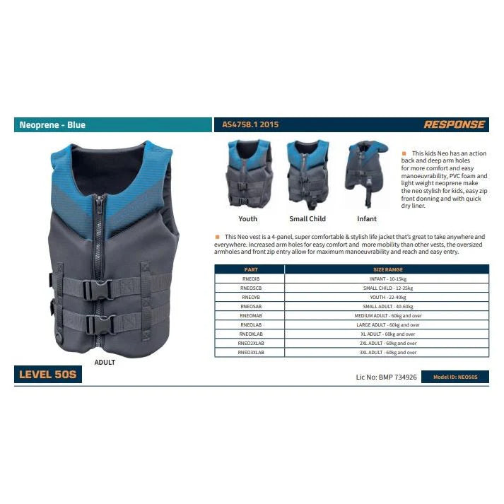 Response X Series Neoprene L50S Life Jacket PFD Vest Pink