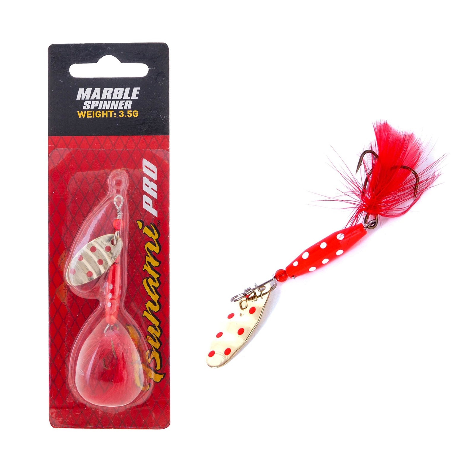 Tsunami Marble Spinner Lure Red White Dot