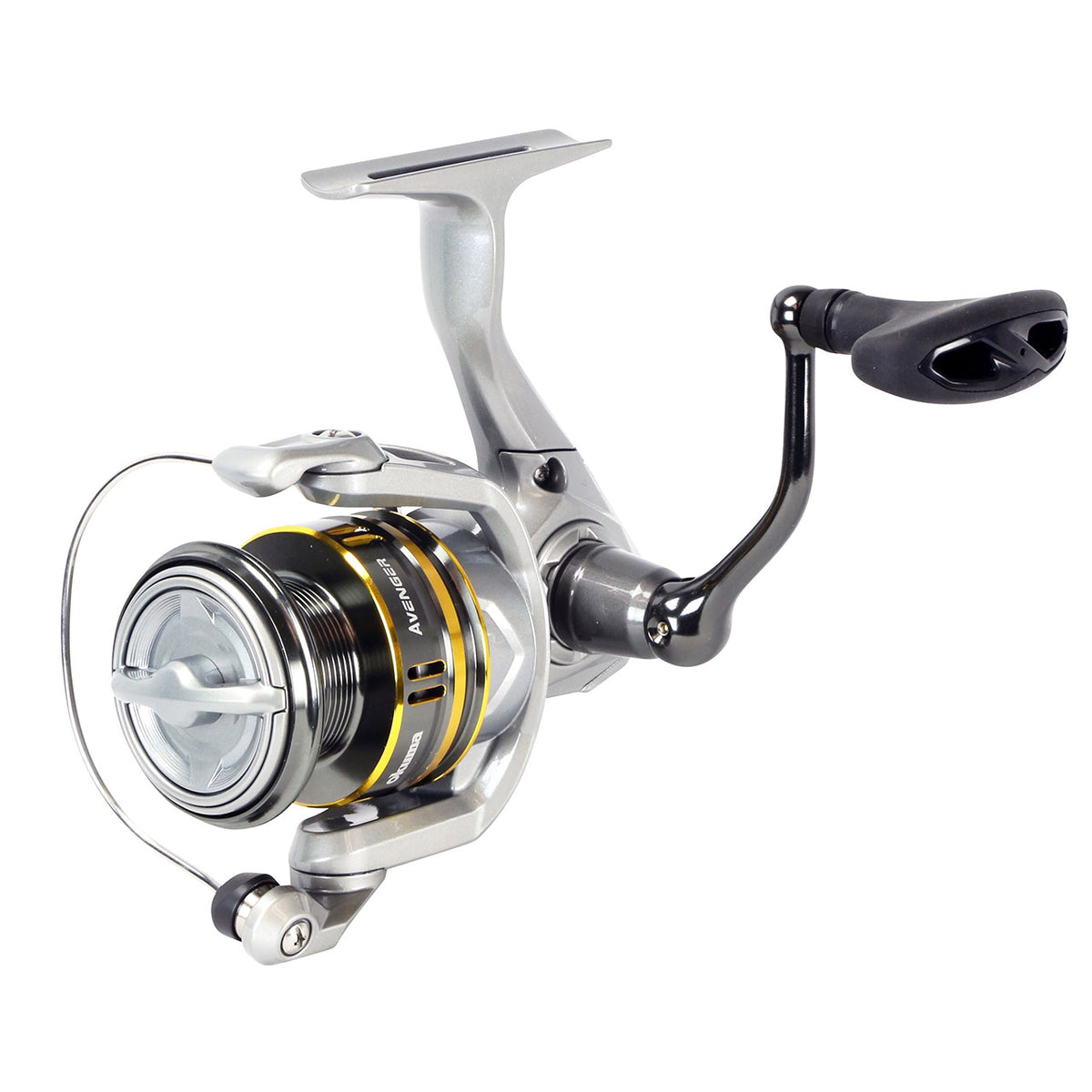 Okuma Avenger B spinning reel - angled front view showing the spool