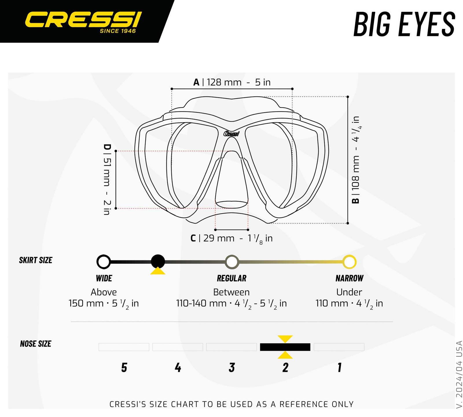 Cressi Big Eyes Mask Black Black UV 380 Blue Orange Lens