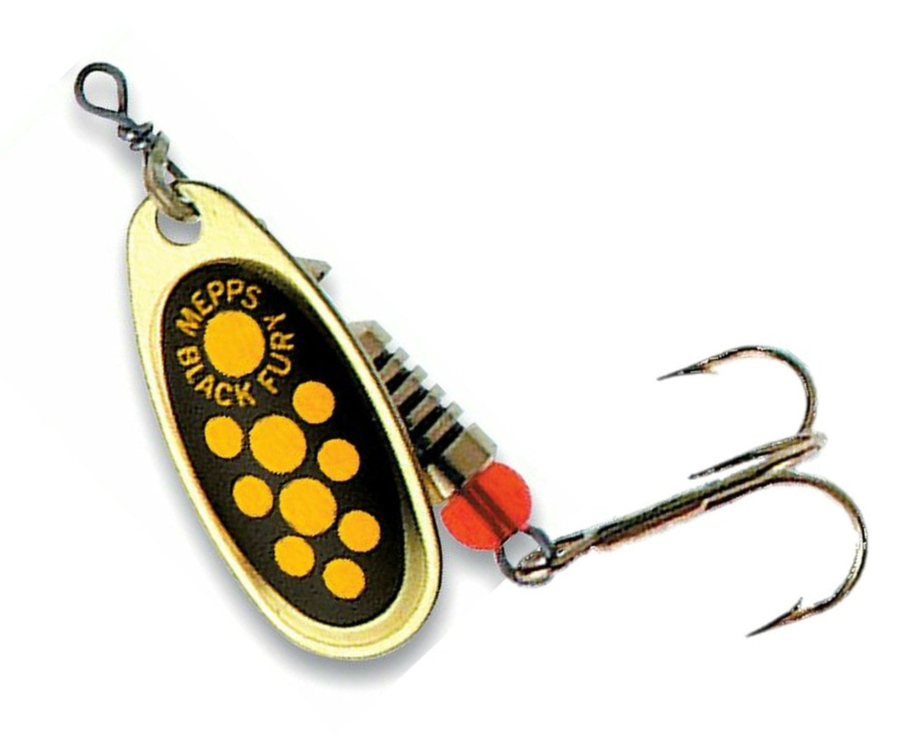 Mepps Black Fury Gold Trim Trout Spinner Lure Yellow Dots
