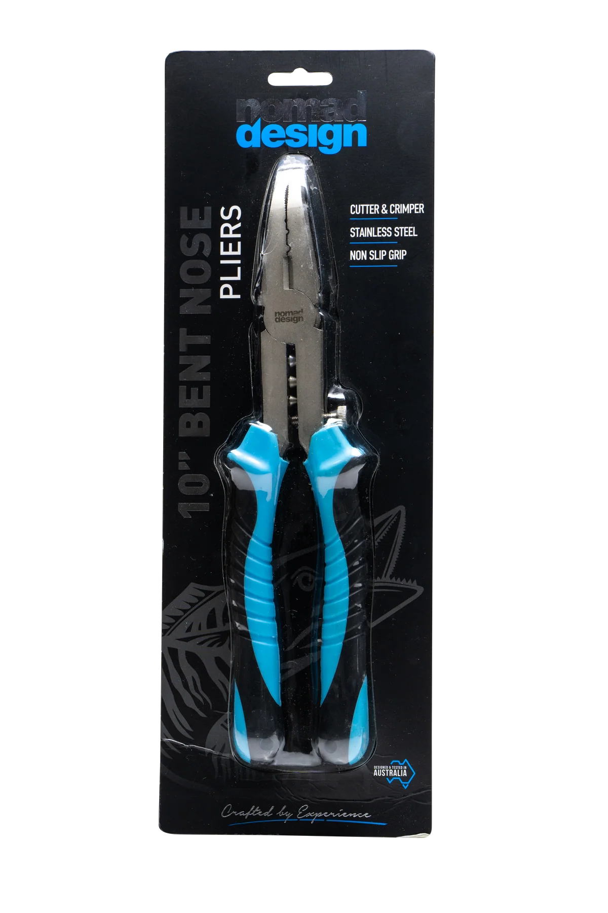 Nomad Design Pliers Blue Black 10in Big Game Bent