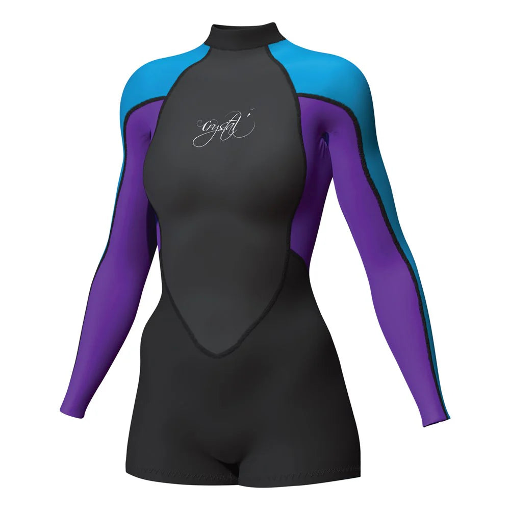 Mirage Crystal Superstretch Springsuit Long Sleeve Wetsuit Womens 2mm Black Blue Purple