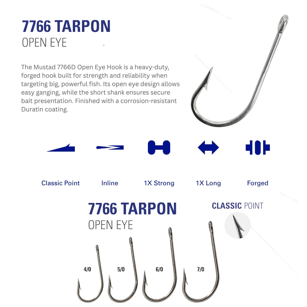 Mustad 7766 Tarpon Open Eye Ganging Hook 25 Pack