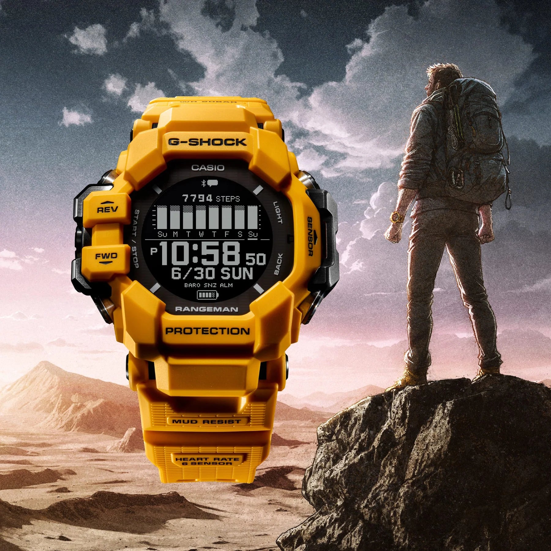 Casio G-Shock Master of G Rangeman GPS Solar Watch Yellow