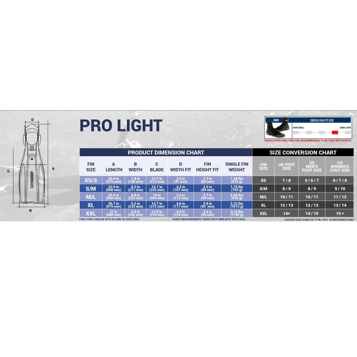 Cressi Pro Light Fins Silver