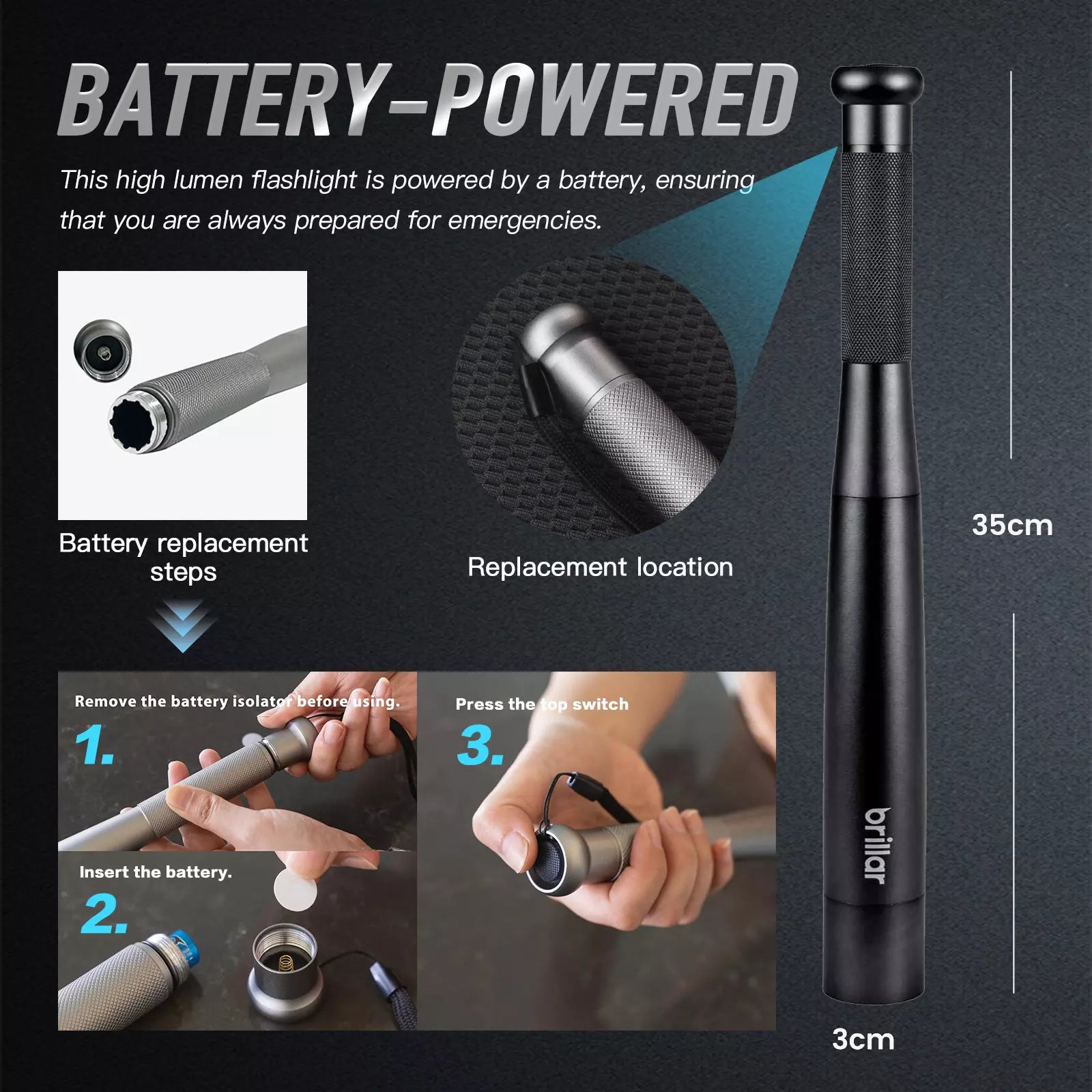 Brillar Aluminium Safety Security Torch