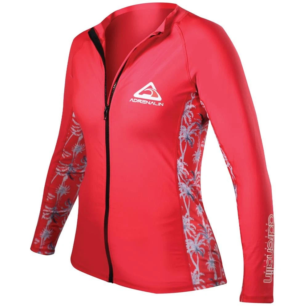 Adrenalin Ladies Beach Long Sleeve Zip Rash Vest Crimson