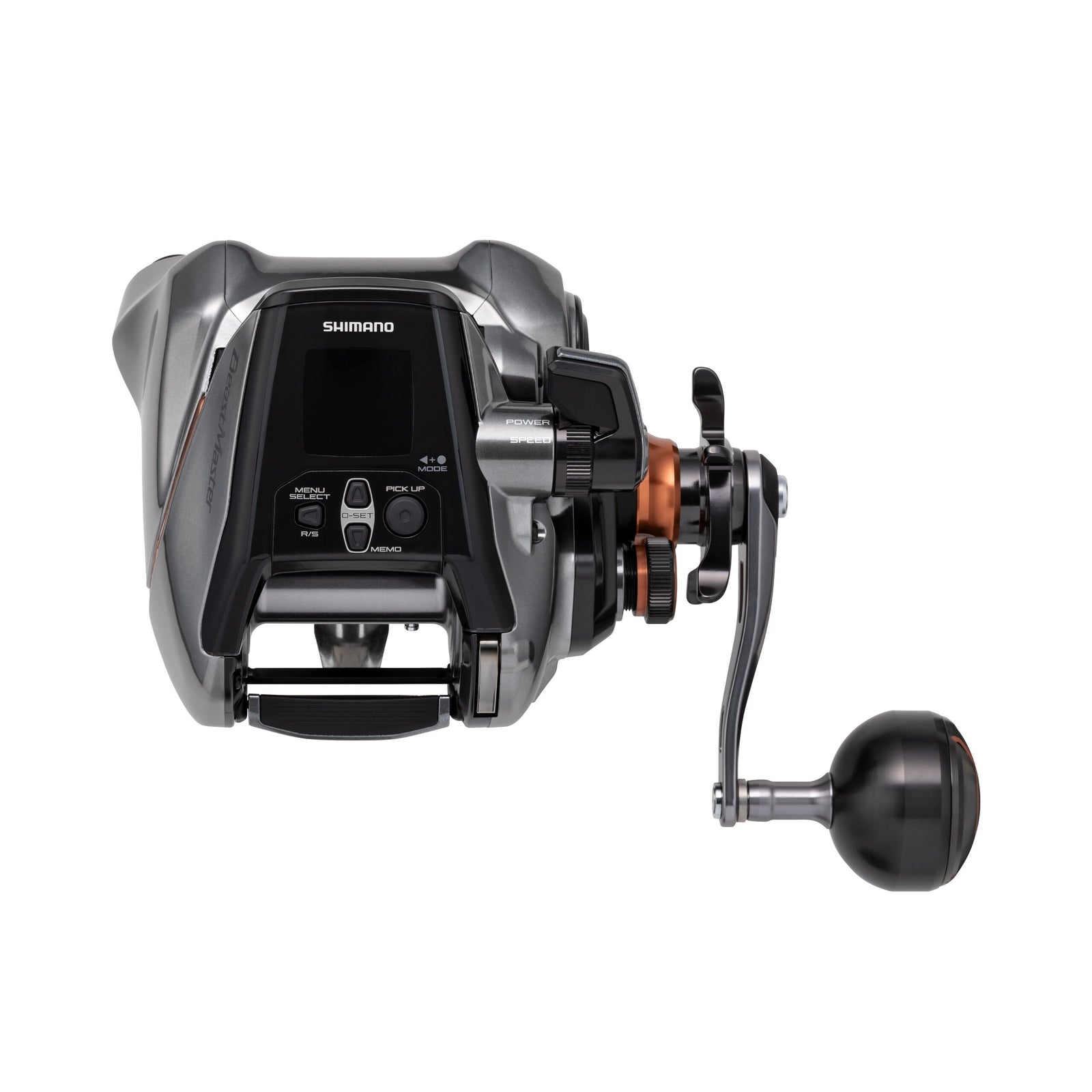 Shimano BeastMaster 3000 II electric reel - top view showing Fine Dot LCD