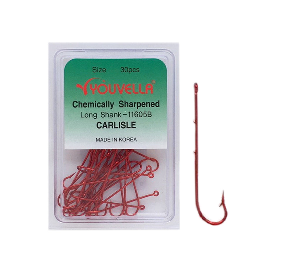 Youvella Long Shank Baitholder Red Hook 30 pack