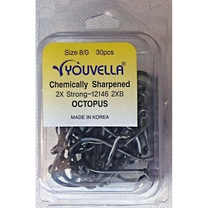 Youvella Octopus hook 30 piece pack - black nickel 2X strong