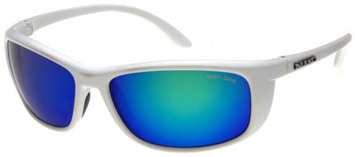 Mako Blade Matte White Frame Glass HD Rose Mirror Green Lens Polarised Sunglasses