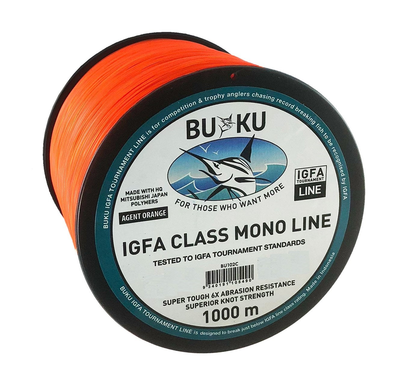 Buku BU102 IGFA Game Orange Monofilament Line - 1000m