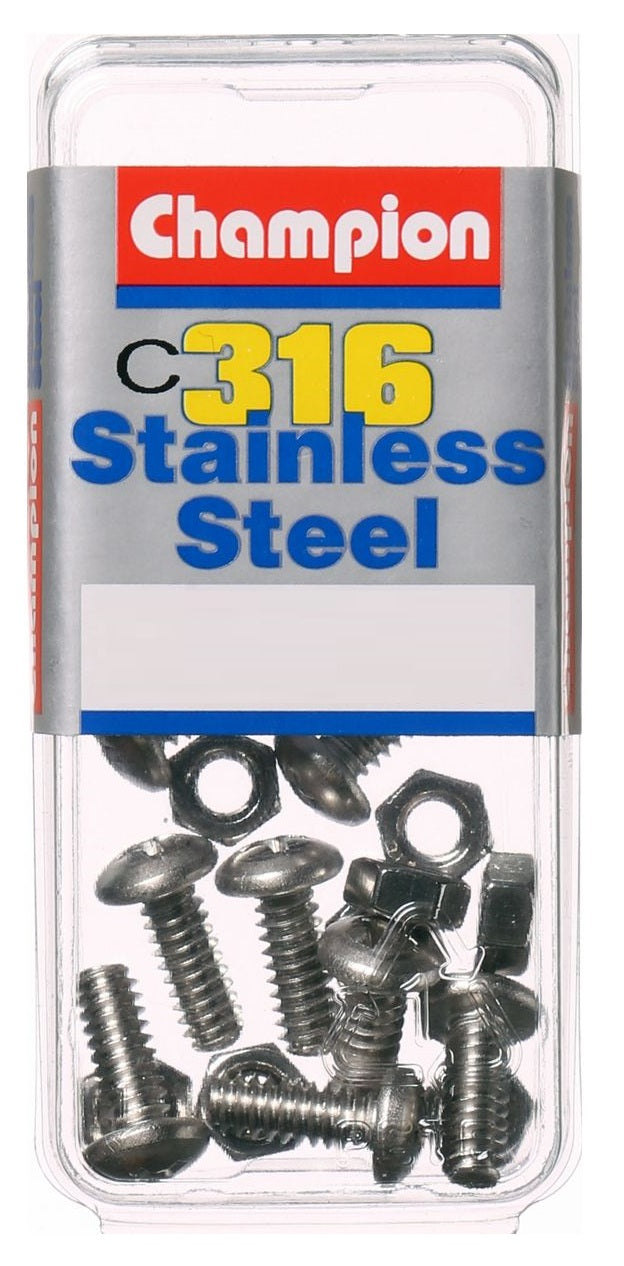 Champion Stainless Steel 316 Heavy Duty Pan Head Screws - 3/16 inch