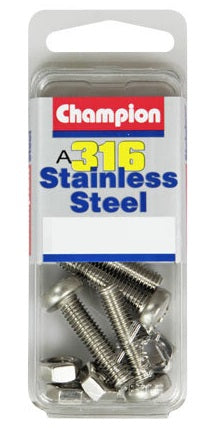 Champion Stainless Steel 316 Machine Pan Head Screw and Nut - 6mm