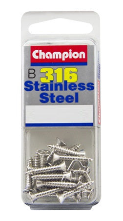 Champion Stainless Steel 316 Self-Tapping Countersunk Screws - 6G