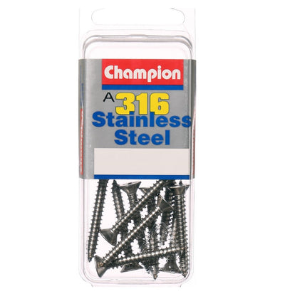 Champion Stainless Steel 316 Self-Tapping Countersunk Screws - 8G Medium