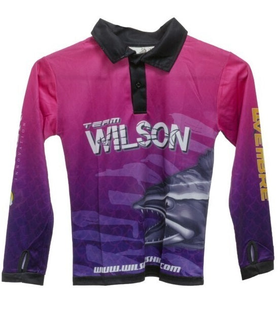 Wilson Team Long Sleeve Kids Fishing Jersey Shirt - Pink Purple