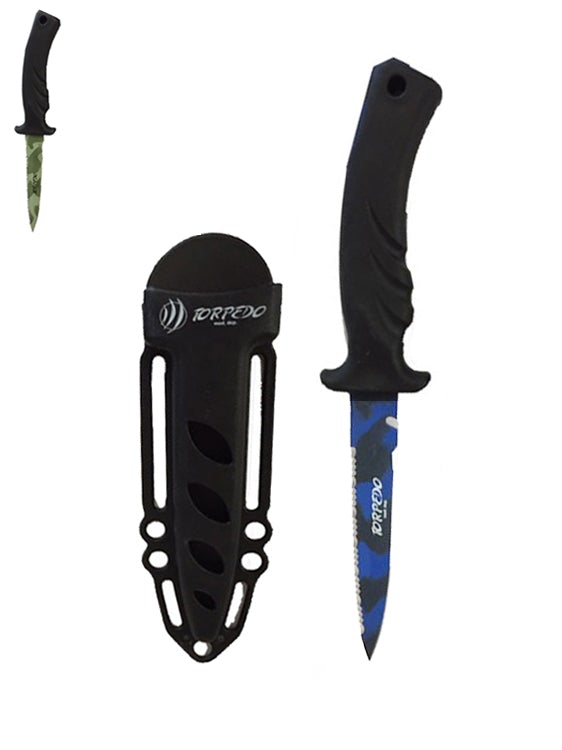 Mac Coltellerie Torpedo 11Be Blue Camo Dive Knife With Spearing Trim - MAC25