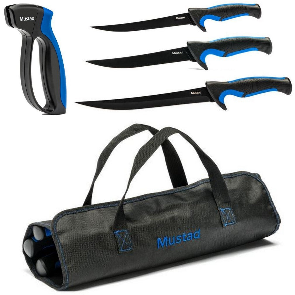 Mustad Blue 3 Piece Knife Kit - Black Teflon