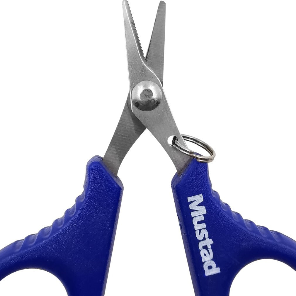 Mustad Blue Serrated Braid Scissor - Black Titanium