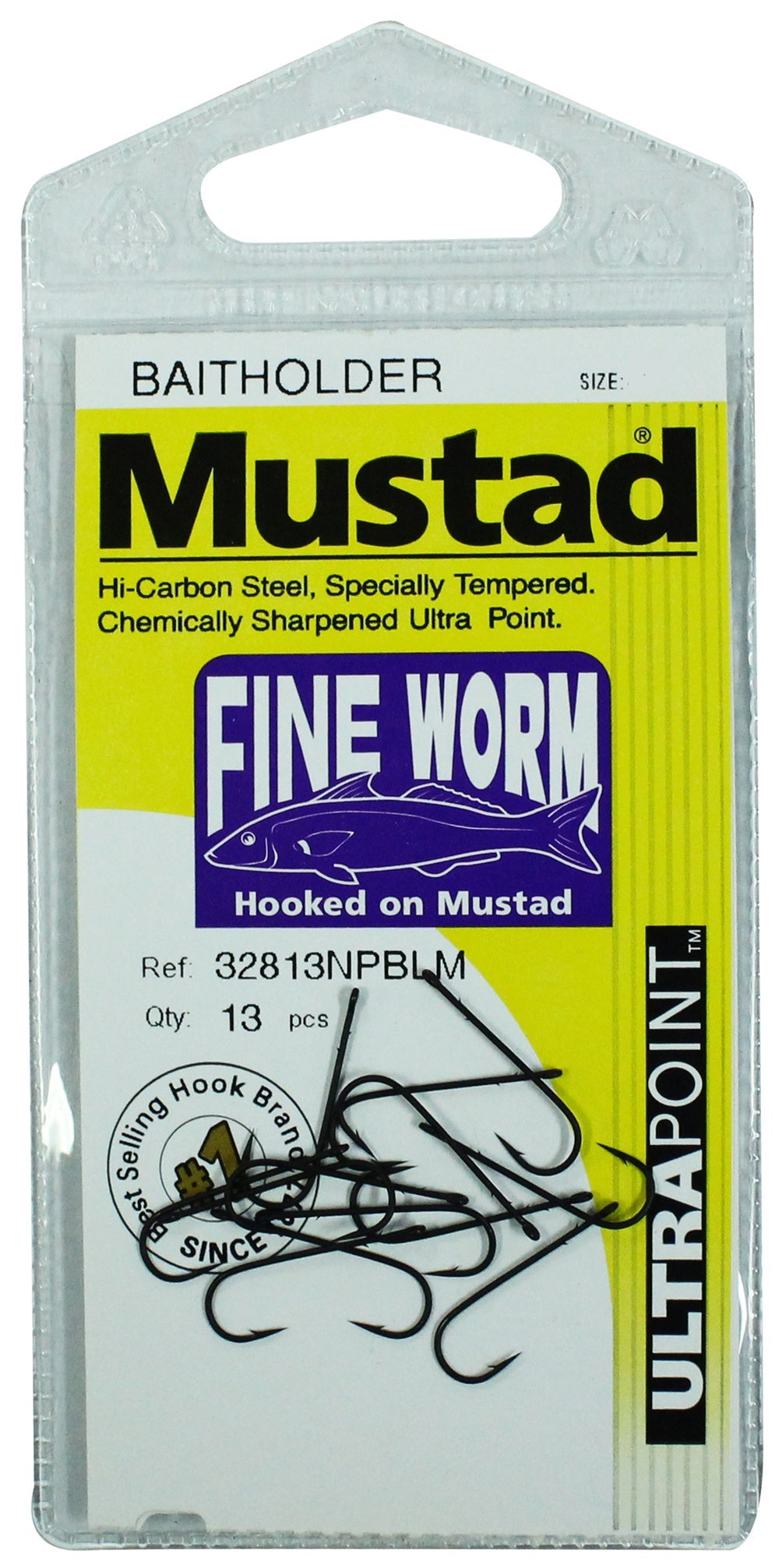 Mustad 32813NPBLM Fine Worm Baitholder Long Shank Hook