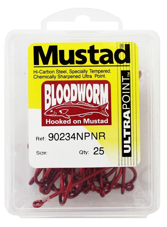 Mustad Bloodworm Red Long Shank Hook Bulk Value Box
