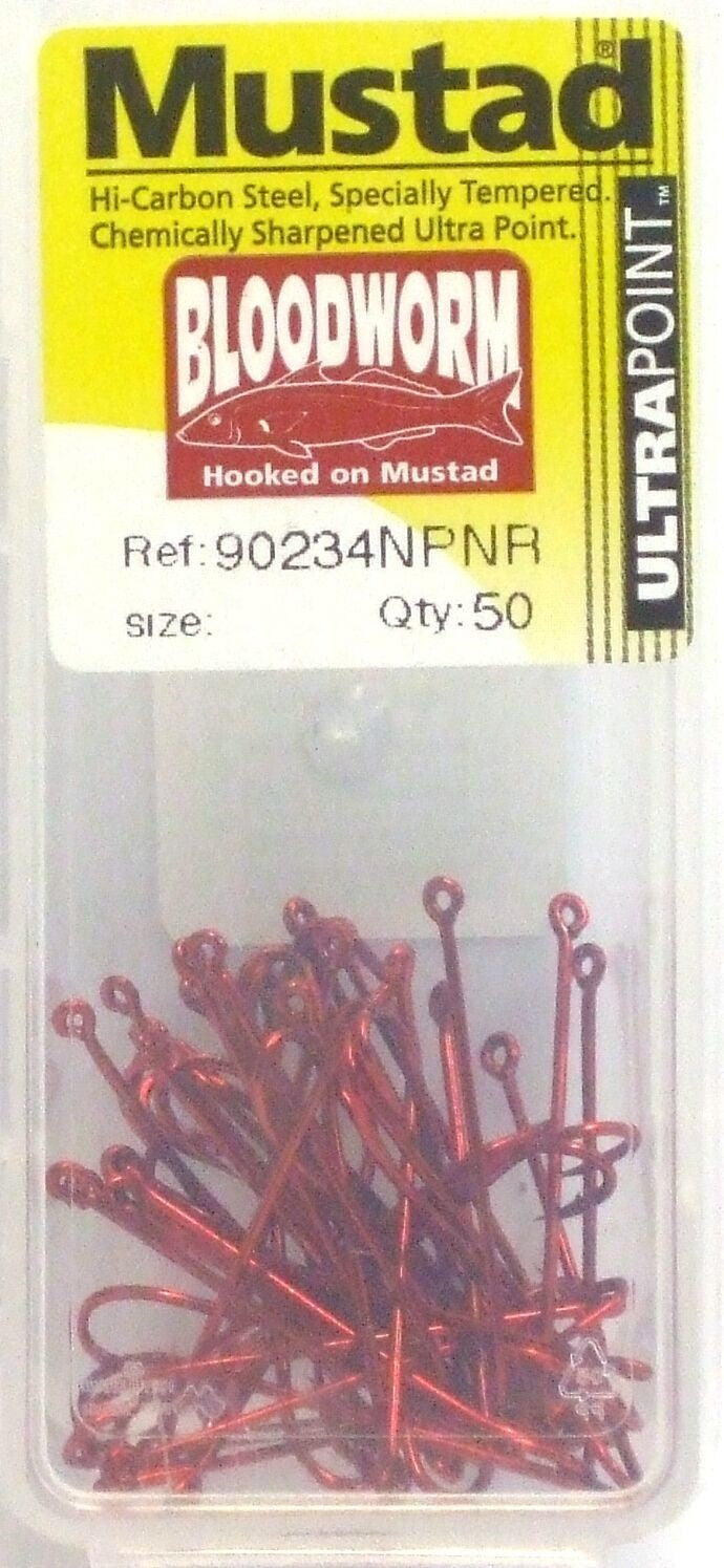 Mustad Bloodworm Red Long Shank Hook Bulk Value Box