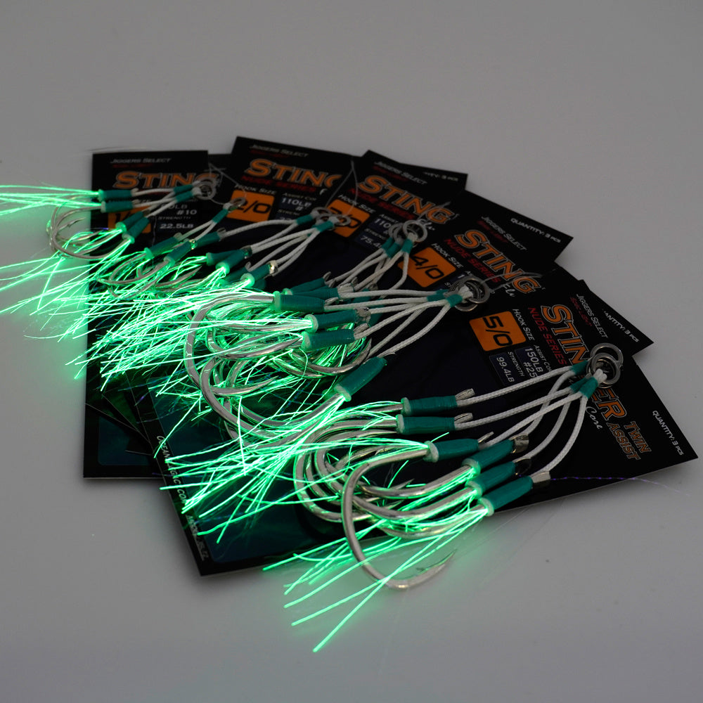 Oceans Legacy Stinger Twin Nude Glow Even Tie Jig Assist Hook