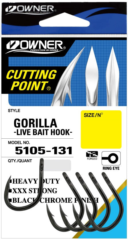 Owner Gorilla Live Bait Hook XXX Strong 5105 Curved Point Saltwater Select  Size 