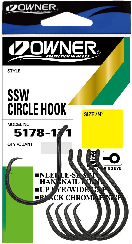Owner Mutu Light Circle Hooks 5114 – Black Chrome, Fresh & Saltwater