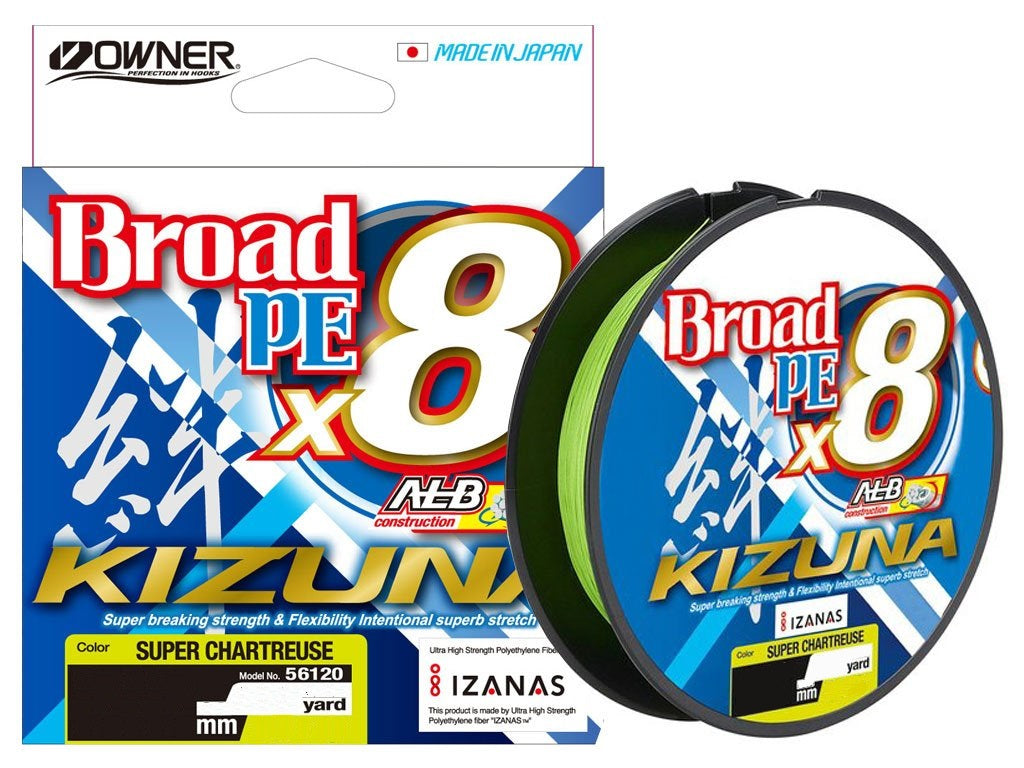 Owner Kizuna X8 PE 135m Chartreuse Braided Fishing Line