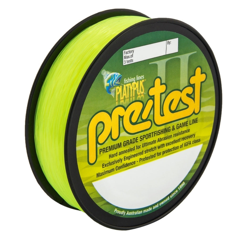 Platypus Pre Test IGFA Rated Approved Mono Game Fishing Line Hi Vis Yellow 500m